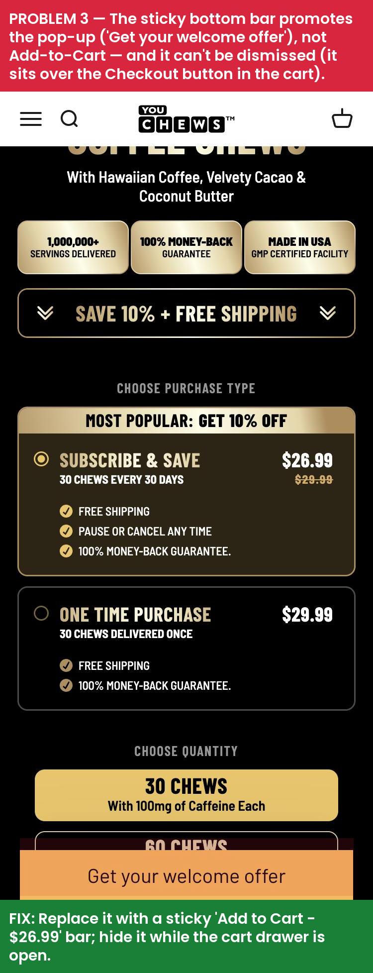 Problem 3: sticky bar promotes popup